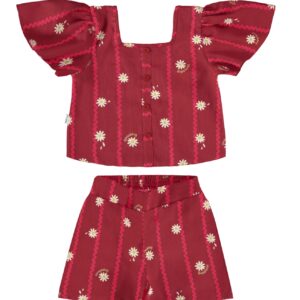 CONJUNTO MALWEE VERMELHO ESTAMPAO COM MAGARIDAS
