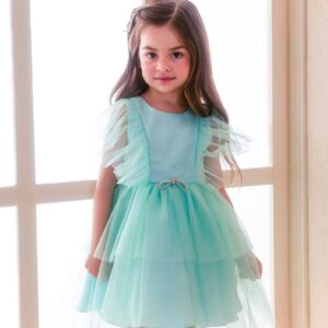 VESTIDO MALAGAH EM TULE COM LAÇO EM PEDRAS