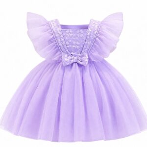 VESTIDO MERCI EM TULE COM FLORES E LAÇO LILAS